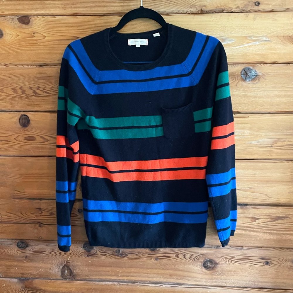 Chinti & Parker Black Striped Sweater with Blue, Green & Orange Bands